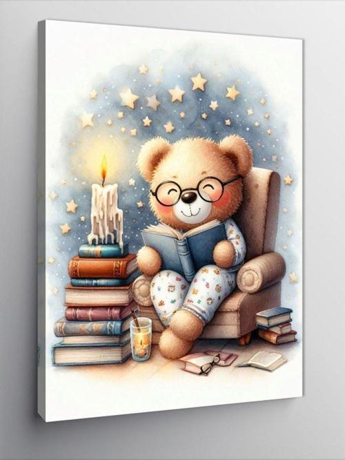 Kanvas Tablo Kitap Okuyan Oyuncak Ayı