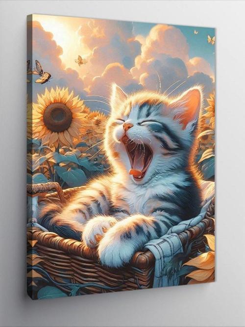 Kanvas Tablo Esneyen Sevimli Kedi