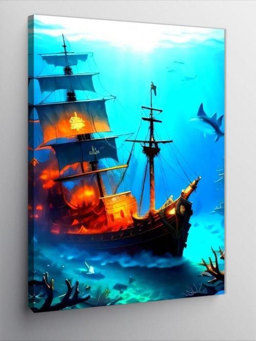 Kanvas Tablo Deniz Altındaki Gemi Enkazı
