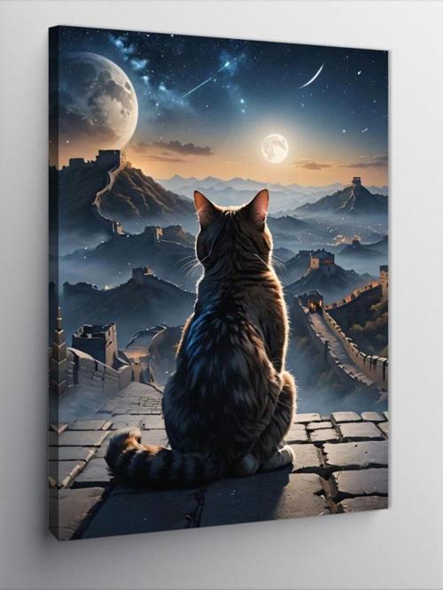 Kanvas Tablo Şehri Seyreden Kedi