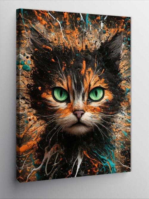 Kanvas Tablo Renkli Desenler Ve Kedi