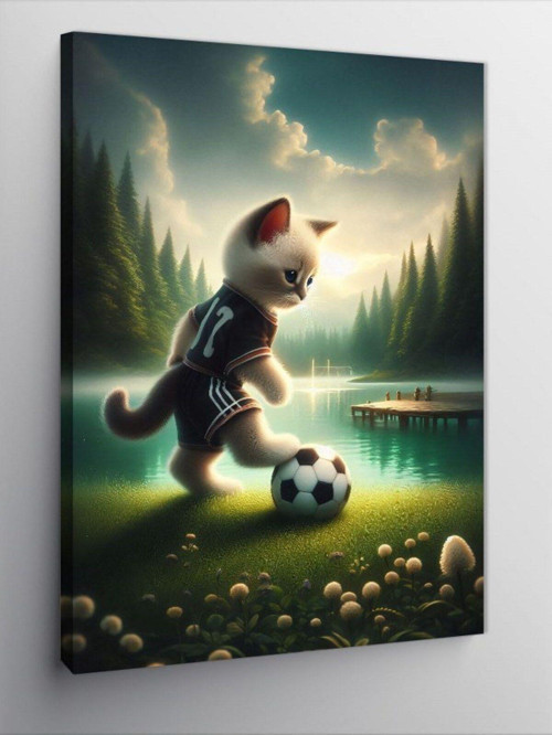 Kanvas Tablo Futbol Oynayan Kedi
