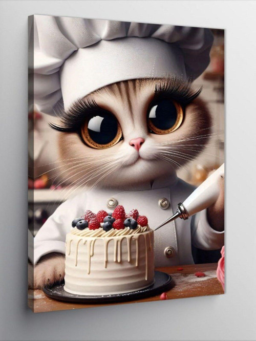Kanvas Tablo Pasta Yapan Aşçı Kedi