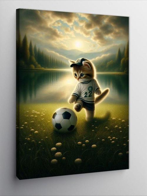 Kanvas Tablo Futbol Oynayan Kedi