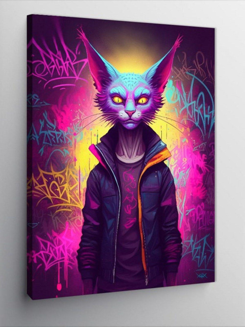 Kanvas Tablo Neon Kedi