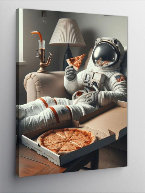 Kanvas Tablo Astronot Pizza