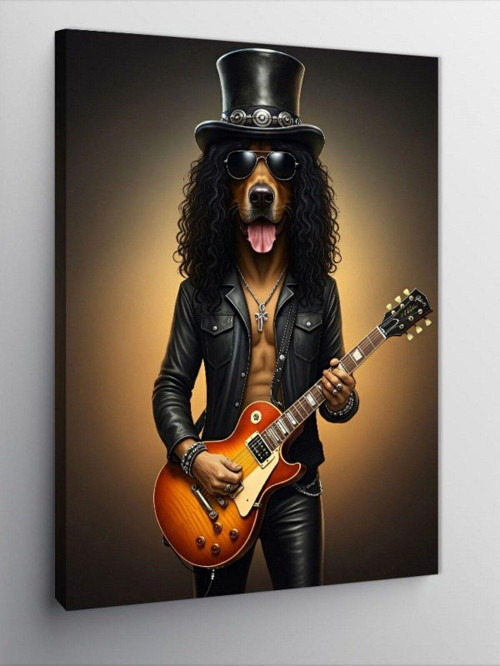 Kanvas Tablo Gitarist Şapkalı Köpek