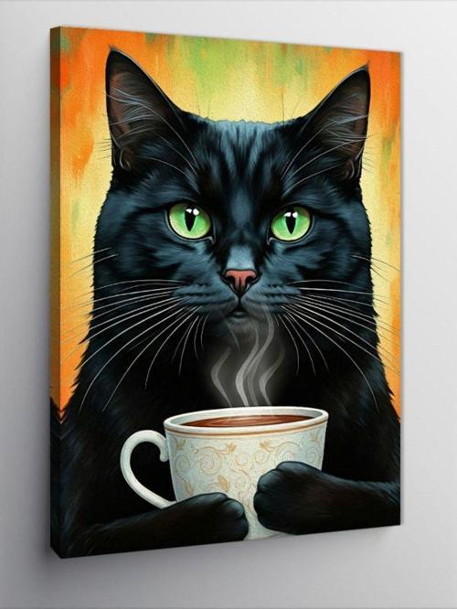 Kanvas Tablo Kedi Kahve Keyfi