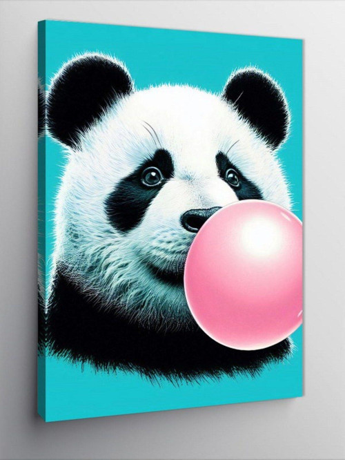 Kanvas Tablo Balon Çiğneyen Panda