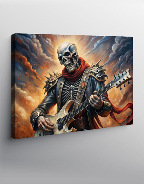 Kanvas Tablo Elektro Gitar Çalan İskelet