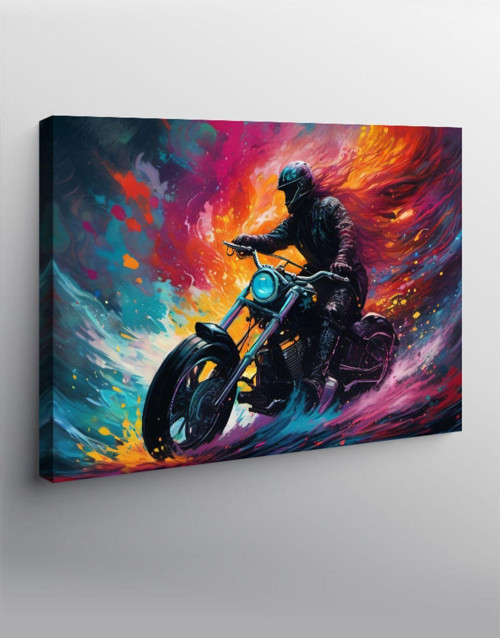 Kanvas Tablo Motosiklet Süren Motorcu