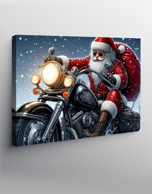 Kanvas Tablo Chopper Motor Süren Noel Baba