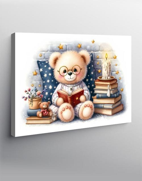 Kanvas Tablo Kitap Okuyan Peluş Ayı