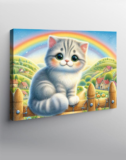 Kanvas Tablo Gökkuşağı Ve Sevimli Kedi