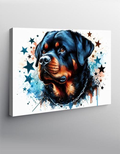 Kanvas Tablo Rottweiler Cinsi Köpek Ve Yıldızlar
