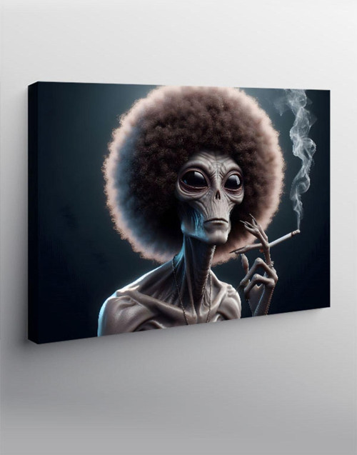 Kanvas Tablo Sigara İçen Kıvırcık Saçlı Uzaylı