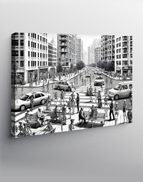 Kanvas Tablo Siyah Beyaz Şehir Merkezi