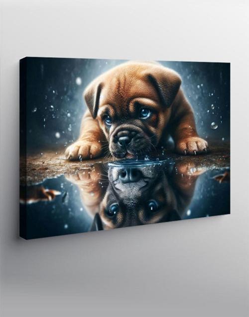 Kanvas Tablo Su İçen Köpek Ve Gölgesi