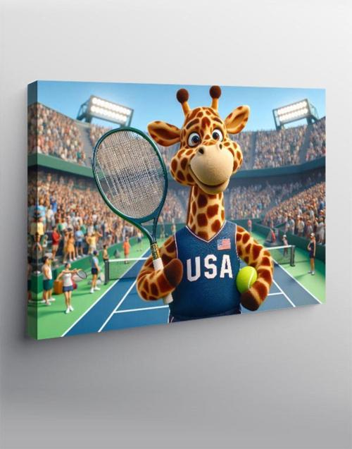 Kanvas Tablo Tenis Oynayan Zürafa