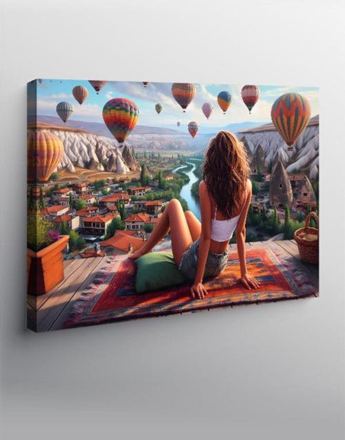 Kanvas Tablo Uçan Balonları Seyreden Kadın