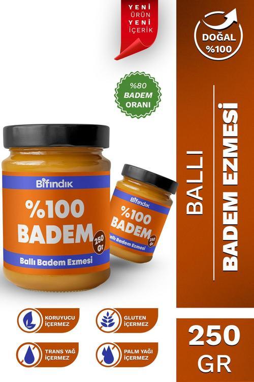 Ballı Badem Ezmesi Katkısız Taze Çekim Doğal Sürülebilir Kahvaltılık %80 Badem Ezmesi 250 Gram