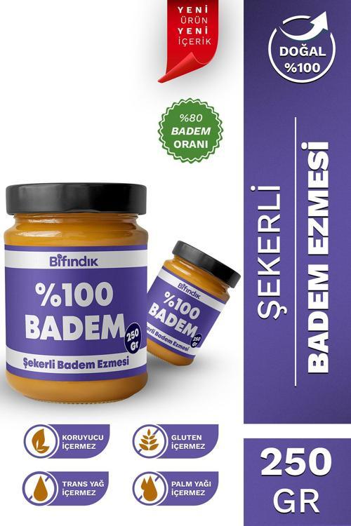 Şekerli Badem Ezmesi Taze Çekim Doğal Sürülebilir Kahvaltılık %80 Badem Ezmesi 250 Gram