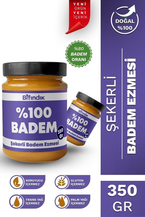 Şekerli Badem Ezmesi Taze Çekim Doğal Sürülebilir Kahvaltılık %80 Badem Ezmesi 350 Gram