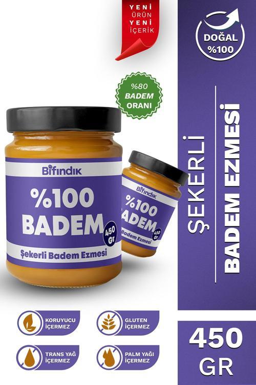 Şekerli Badem Ezmesi Taze Çekim Doğal Sürülebilir Kahvaltılık %80 Badem Ezmesi 450 Gram