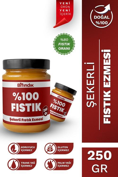 Şekerli Fıstık Ezmesi Katkısız Taze Çekim Doğal Sürülebilir Kahvaltılık %80 Fıstık 250 Gram
