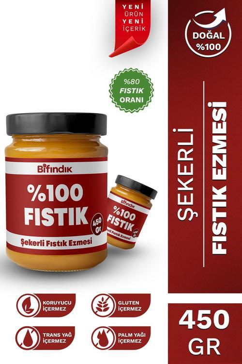 Şekerli Fıstık Ezmesi Katkısız Taze Çekim Doğal Sürülebilir Kahvaltılık %80 Fıstık 450 Gram
