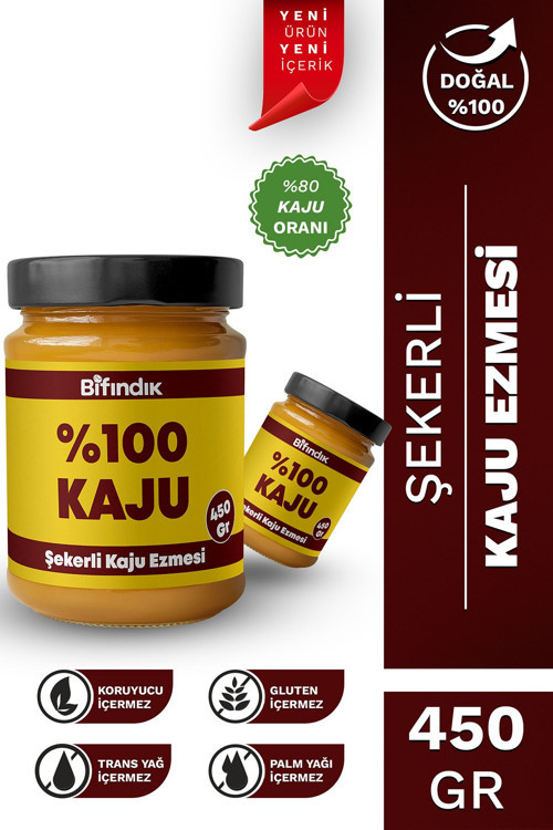 Şekerli Kaju Ezmesi Taze Çekim Doğal Sürülebilir Kahvaltılık %80 Kaju Ezmesi 450 Gram