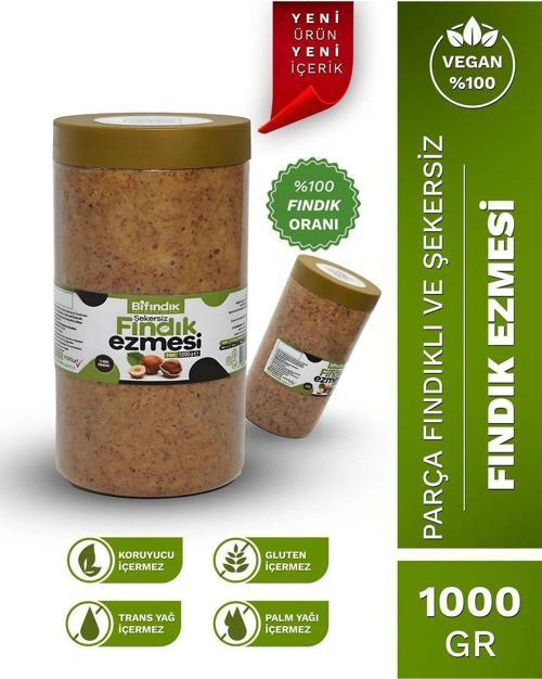 Doğal Şekersiz Fındık Ezmesi Diyabetik Ürün 1 kg Katkısız Vegan Glutensiz Sürülebilir %100 Fındıklı