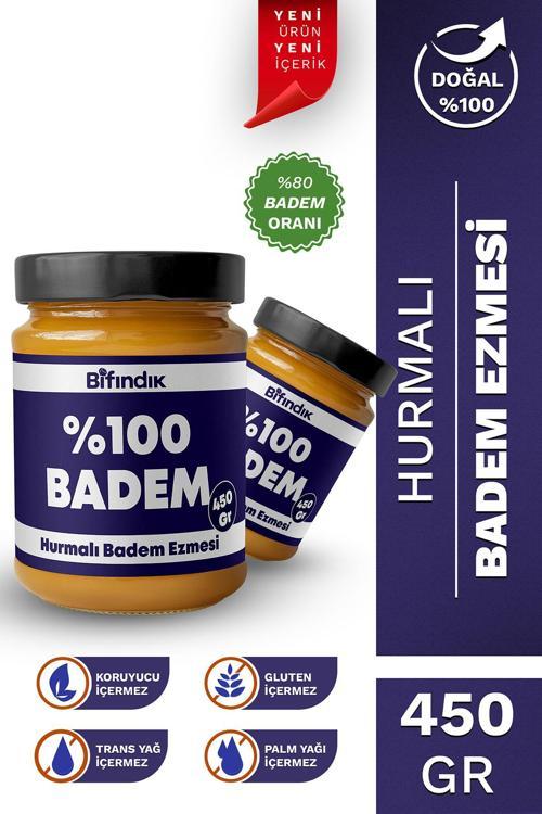 Hurmalı Badem Ezmesi Katkısız Taze Çekim Doğal Sürülebilir Kahvaltılık %80 Badem Ezmesi 450 Gram
