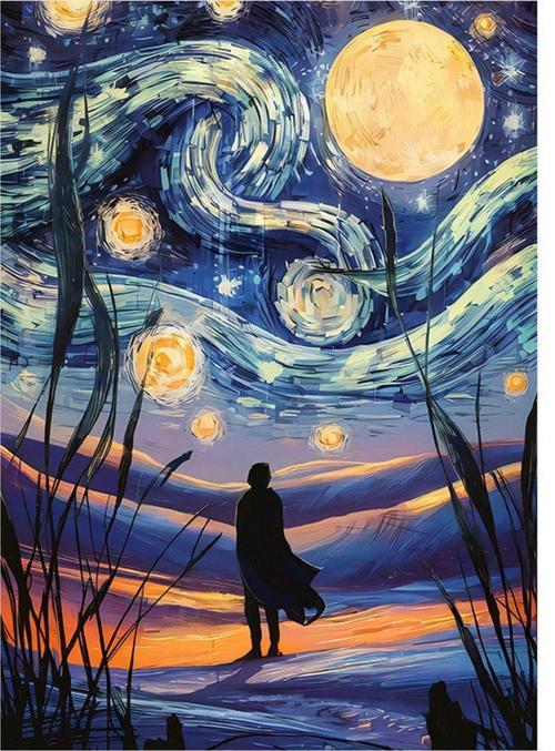 Van Gogh Tarzı Dolunay Model Mdf tablo 50 cm x 70 cm