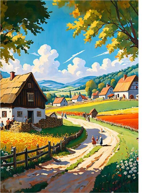 Köy Manzarası Dekoratif Mdf Tablo 25 cm x 35 cm