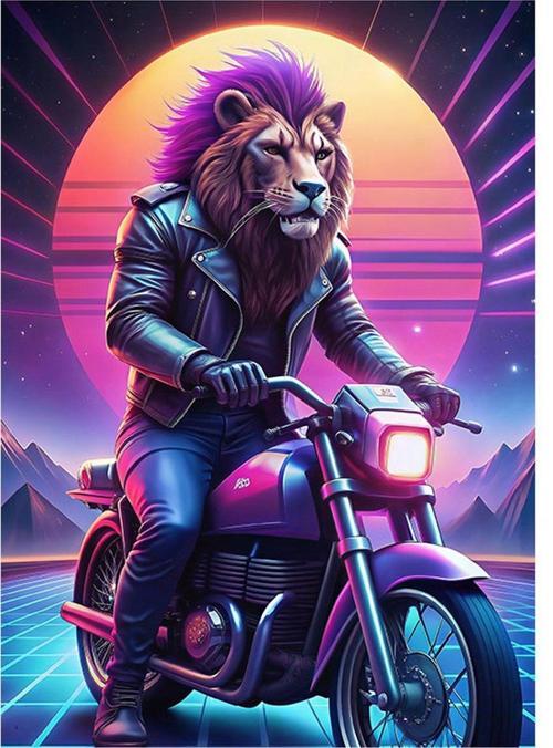 Motosiklet Ve Aslan Mdf poster 25 cm x 35 cm