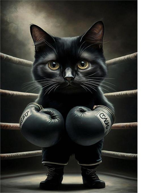 Boksör Kara kedi Mdf poster 35 cm x 50 cm