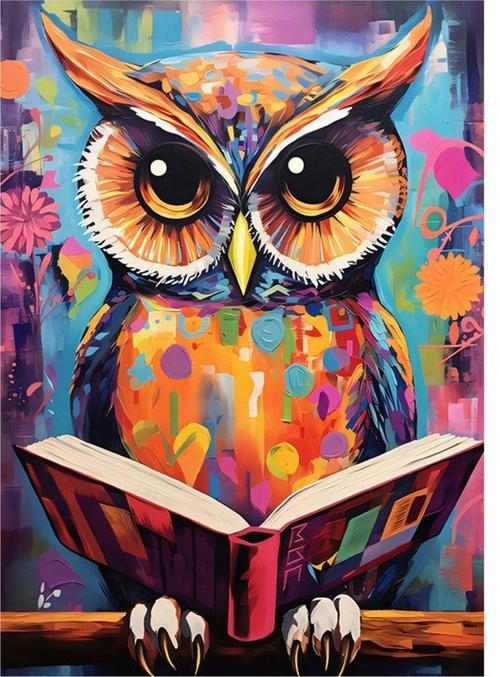 Kitap Okuyan Baykuş Hediyelik Mdf Tablo 50 cm x 70 cm