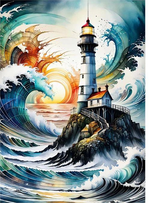 Dalgalar Ve Deniz Feneri Modern Mdf Tablo 25 cm x 35 cm