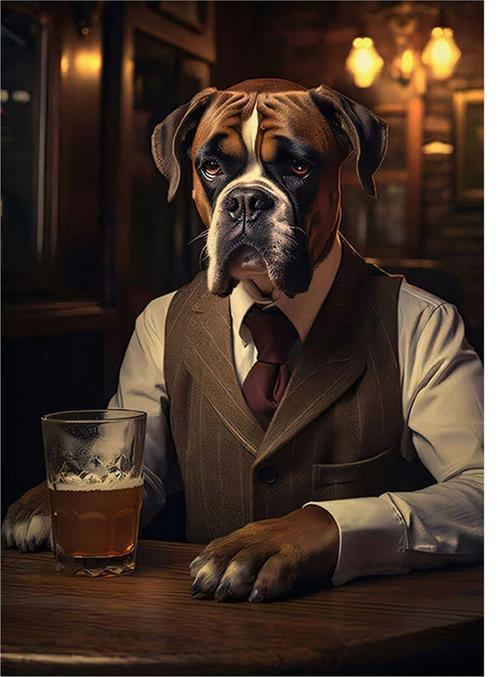 Bar Masasında Köpek Mdf Tablo 50 cm x 70 cm