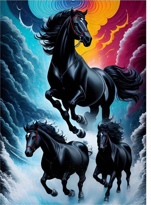 Siyah Atlar Mdf Tablo 25 cm x 35 cm