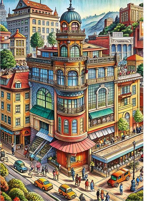 İnsanlar Ve Binalar Mdf poster 25 cm x 35 cm