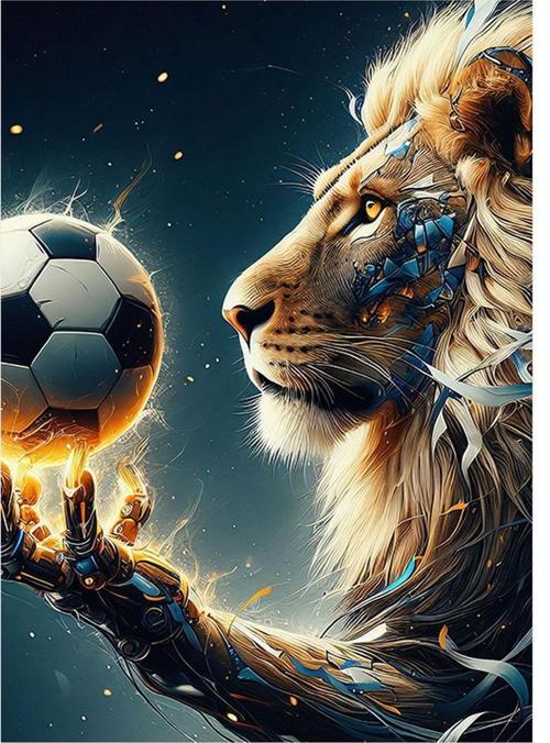 Futbol Oynayan Aslan Art Mdf Tablo 50 cm x 70 cm