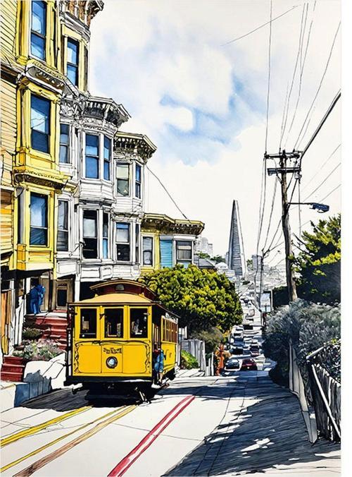 Sarı Tramvay Eski Sokak Mdf Tablo 50 cm x 70 cm