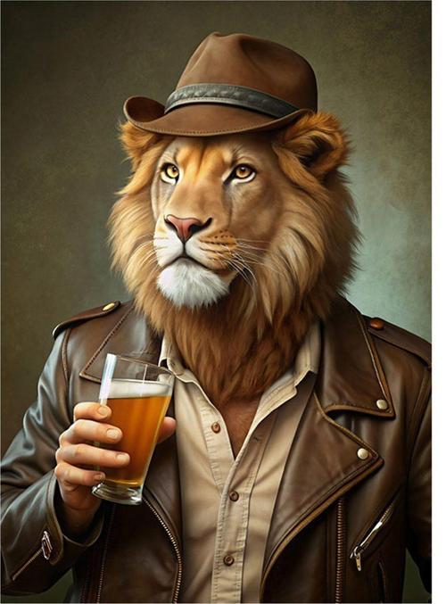 Bira İçen Maceracı Aslan Mdf Tablo 50 cm x 70 cm