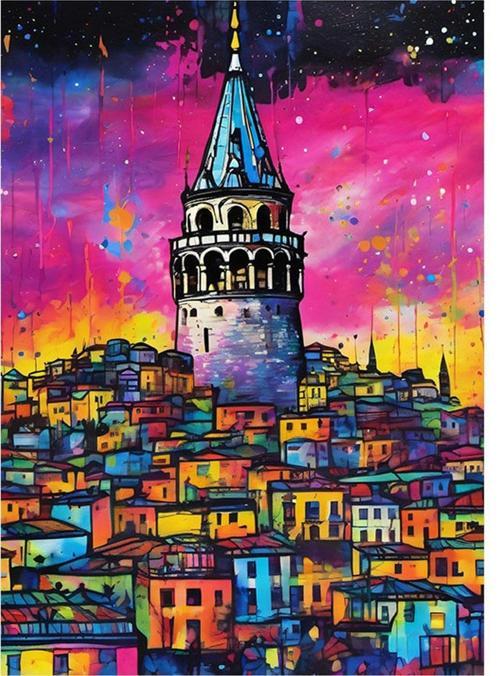 Pastel İstanbul Galata Kulesi Dekoratif Mdf Tablo 50 cm x 70 cm