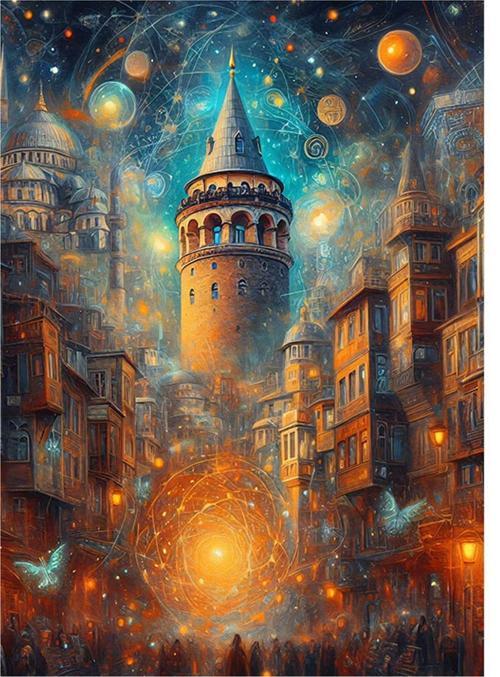 Soyut İstanbul Galata Kulesi Art Mdf Poster 35 cm x 50 cm
