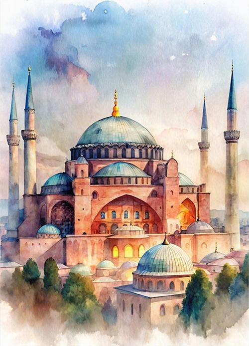Pastel Renkli Ayasofya Camii Art Mdf Poster 50 cm x 70 cm