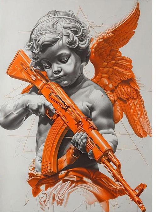 silahlı melek heykeli Modern Mdf Tablo 35 cm x 50 cm