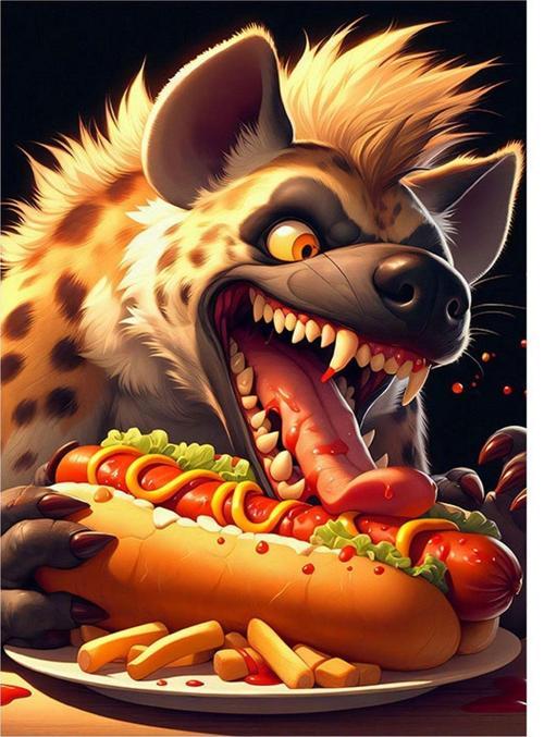 Hotdog Yiyen Sırtlan Dekoratif Mdf Tablo 35 cm x 50 cm